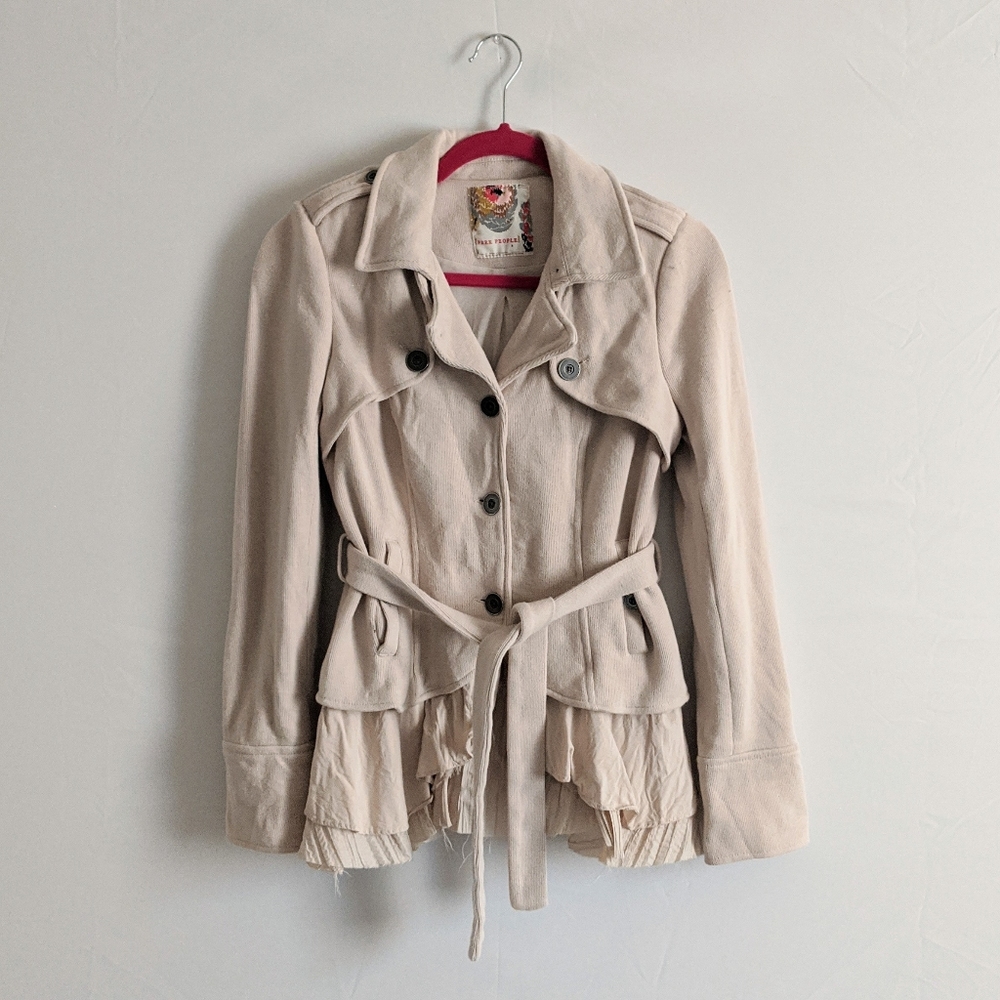 Free People Layered Ruffle Military Jacket Sz 8 - Picture 2 of 11